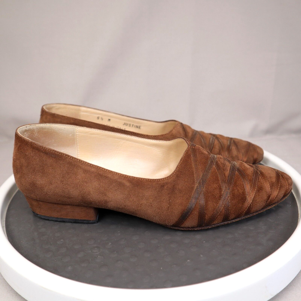 Vintage Bally Brown Suede Flats Womens Size 5.5 M Justine Shoes Made in Italy